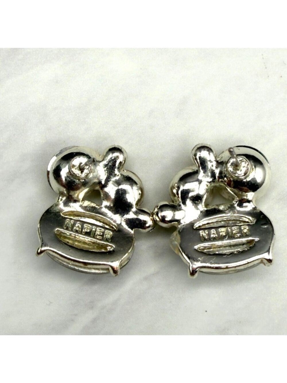 Napier Vintage Clip On Earrings Cabochon Silver Tone Blue Green Yellow READ - Picture 2 of 8